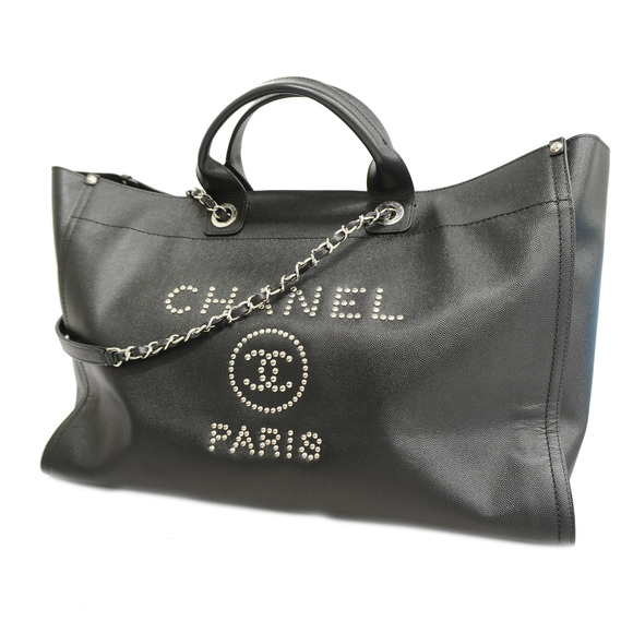 Auth Chanel Deauville 2WAY Bag Women's Leather Handbag,Shoulder Bag,Tote Bag...